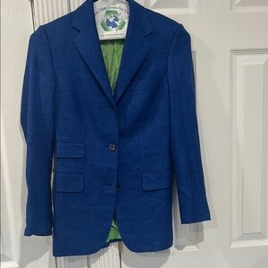 Womens Diane Firsten royal Blue Blazer Italy, size 38 linen green interior